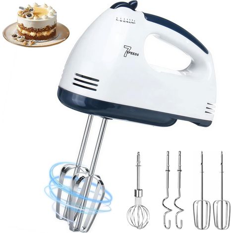 Batteur électrique à main, petit mélangeur alimentaire à 5 vitesses, 304 accessoires en acier inoxydable (1 fouet, 2 fouets, 2 crochets à pâte), idéal pour les applications de cuisine et de (1/5)