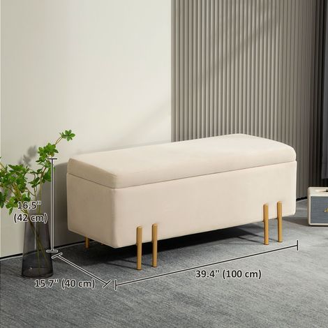 Banc coffre ottoman moderne en velours beige, plateau rabattable, pieds en métal, capacité de 70 litres (18,5 gallons), idéal pour le salon ou la chambre. (1/5)