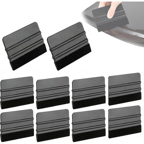Lot de 10 Raclettes en Silicone avec Bord en Feutre - Kit D'Outils De Pose 4 Pouces pour Voiture, Meubles, Fenêtre, Film Teinté Et Adhésif (Noir) (1/5)