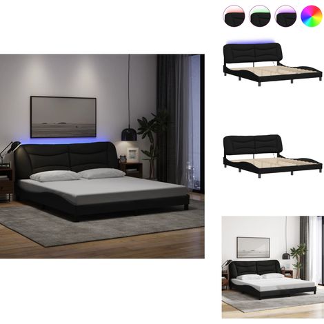 Cadre de lit avec LED sans matelas noir 180x200 cm tissu - Lit Design - Cadre Lit - Tête De Lit Rembourrée - Éclairage Led - Luminaire Chambre (1/5)