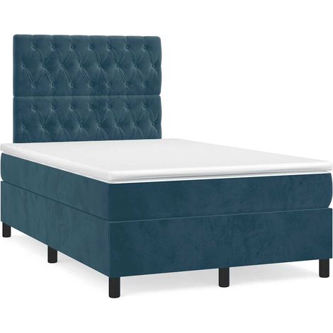Lit double Lit adulte Sommier à lattes de lit et matelas bleu foncé 120x190cm velours