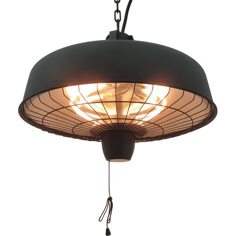 Outsunny Adjustable Power 1000/2500W Infrared Halogen Electric Patio Light Heater, Ceiling Hanging Mount -Black
