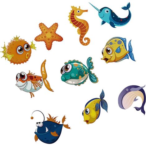 Slip Bathtub Floor Stickers 10 Pieces Marine Themes