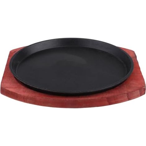 Plaque à steak antiadhésive avec base en bois et plaque en fonte pour la maison le restaurant (1/5)