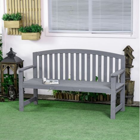 Banc de jardin 2 places en bois gris, dossier ergonomique, résistant aux intempéries, 143 x 51 x 85 cm (1/5)