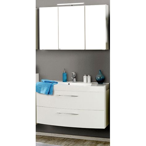 Badmöbel Waschtisch & Spiegelschrank Set FLORIDO-03 Hochglanz weiß, 100cm (1/5)