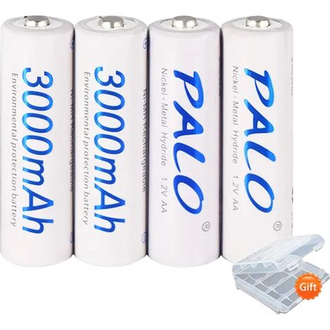 Pilas recargables, capacidad de 3000 mAh, amplia compatibilidad, 4 pilas AA blancas (1/2)