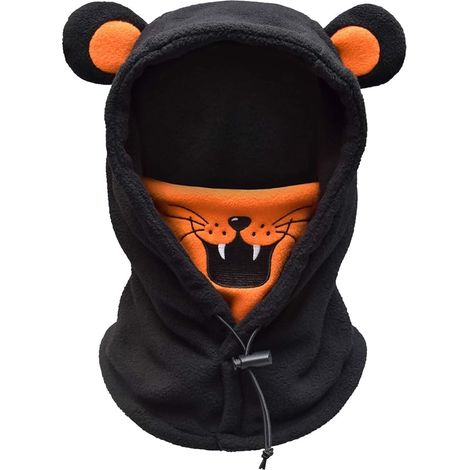 Cagoules coupe-vent pour enfants - bonnets en laine lavables et masques à motifs tigre, couvre-chefs chauds, pour garçons et filles (1/4)