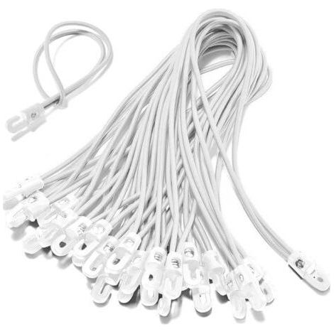 Lot de 75 tendeurs élastiques courts avec crochets de 19 cm - Idéal pour sécuriser les bagages, les camps, les bâches, les meubles de jardin, le cyclisme (blanc) (1/5)