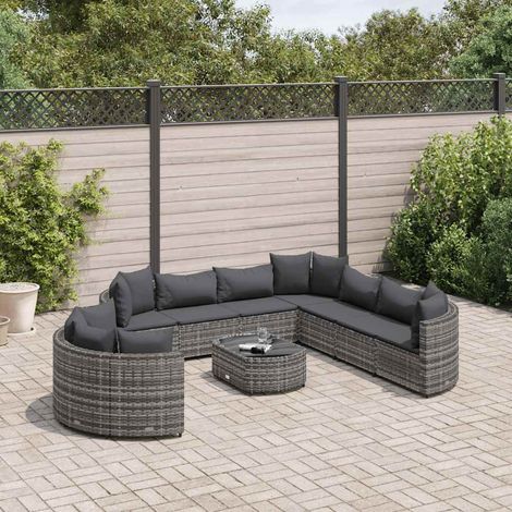 vidaXL Set de sofás de jardín y cojines 10 pzas ratán sintético gris (1/5)