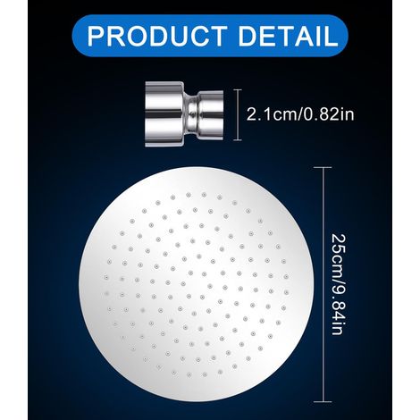 Pomme de Douche Effet Pluie Haute Pression Tête de Douche Ronde Inox Orientable 360° avec Buses Silicone Anti-Calcaire pour Salle de Bain (1/5)