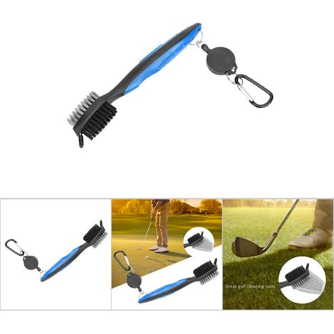 Brosse de nettoyage multifonction pour clubs de golf avec poils doubles nylon et acier - Outil de nettoyage bleu (1/5)