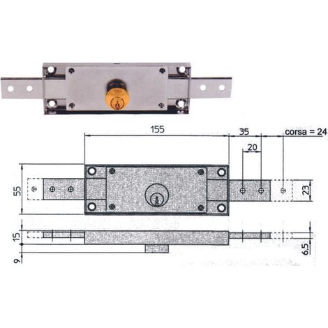 Serratura cilindro fisso tondo centrale 8231 - mm.155x15x55h. dotazione 2 chiavi (8231.9)