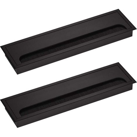 Pasacables rectangular para escritorio, 80 x 275 mm, para oficina, escritorio, hogar, muebles, cable, aluminio anodizado negro, cuadrado, 2 piezas (1/3)