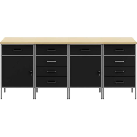 Placard de travail 4 pcs Noir et gris 200 x 55 x 85 cm