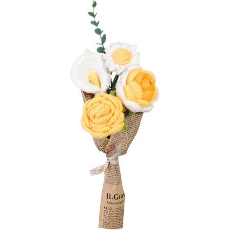 Bouquet tricoté à la Main, Fleurs Simulées Vives avec des Feuilles Vertes pour la Maison, la Cuisine, Le Bureau, la Fête (221127LW01-5)