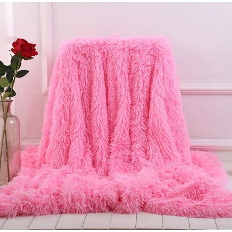 Couverture à poils longs super douce,130x160cm élégante et confortable, en fausse fourrure, pour canapé, chaise et lit,Rose2 (1/5)