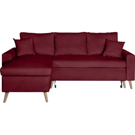 Canapé d'angle MARIA SCANDINAVE VELOURS réversible et convertible avec coffre - Bordeaux (1/5)