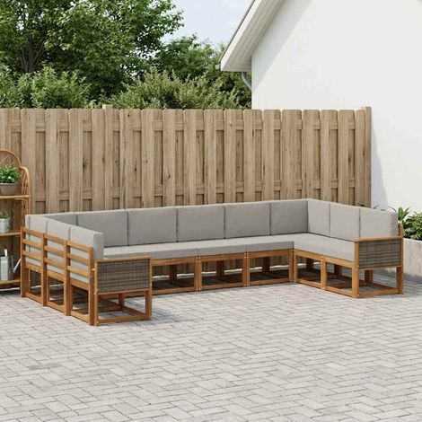 vidaXL Outdoor-Sofagarnitur mit Kissen 10 pcs Natürlich und Hellgrau (1/5)