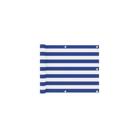 Paravent de balcon, blanc et bleu, 75 x 300 cm, tissu Oxford - Crezuo (1/4)