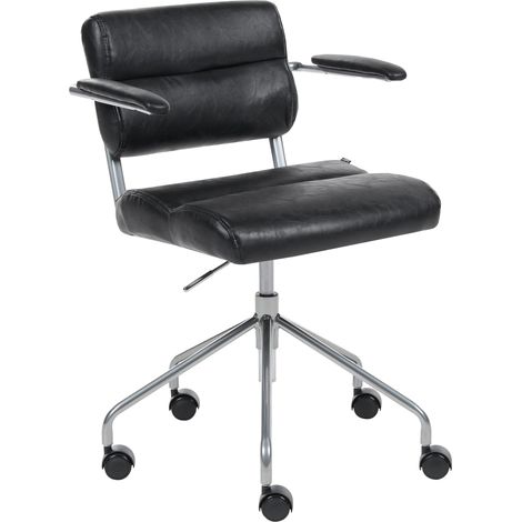 Office Chair Black Faux Leather Swivel Adjustable Height with Armrests Home Office Study Traditional CANDOR (1/5)