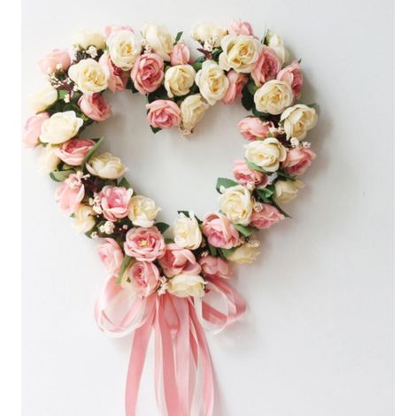 Guirlande Cœur - Couronne Artificielle Fleurie 35 cm - Décoration Porte Mur Intérieur Extérieur - Pour Saint-Valentin Mariage Fête - 1 Pièce (1/4)