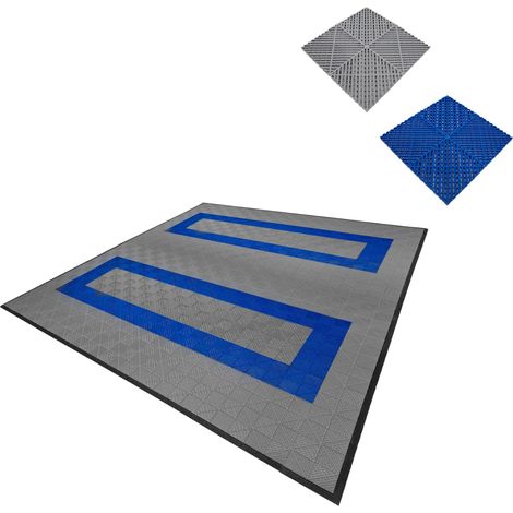 Piastrelle a incastro modulari ventilate 165 grigie e 60 blu 6m x 6m, polipropilene, antiscivolo, resistenti alle intemperie, capacità 5 tonnellate per piastrella, ideali per garage doppio o officine 