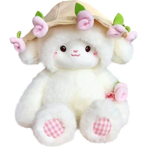 Mouton Peluche - Coussin Peluche Mouton avec Chapeau Bouquet de Roses - Décor Chambre et Cadeau Occasion Spéciale - 1 Pièce (1/5)