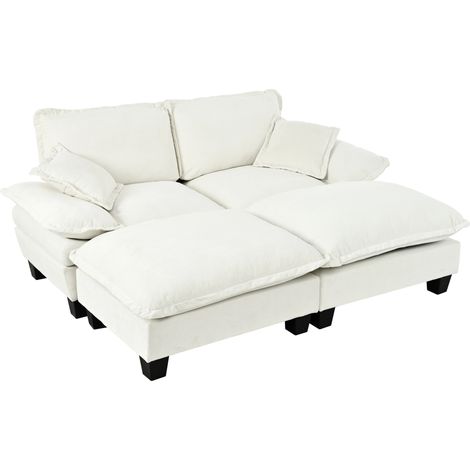 Modulares Ecksofa in beigem Chenille mit 2 beweglichen Hockern und 2 Kissen MODENUIT (1/5)