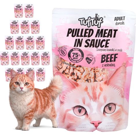 Pâtée pour chat TufTuf au bœuf, sachet de 20 x 100 g, morceaux de viande séchée (1/2)