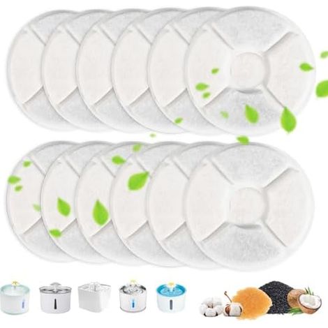 Paquete de 12 cartuchos de filtro redondos para fuente de agua para gatos: cartuchos de filtro de fuente de agua de filtración de cuatro etapas con resina y carbón activado (cartuchos de repuesto)