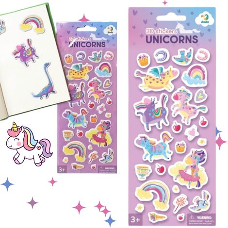 Pegatinas 3D de "unicornio", un bonito conjunto de pegatinas para los más pequeños. (1/4)