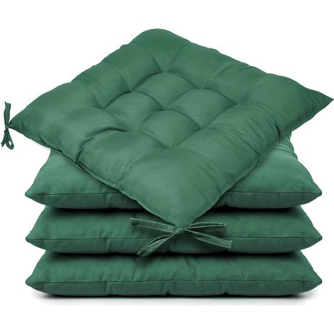 Coussins de Chaise, Lot de 4 Rembourrage de Chaise avec Attaches 40x40x6 cm, Galette de Chaises Extérieur pour Intérieur et Extérieur pour Jardin, Balcon et Terrasse, Vert Foncé (1/5)