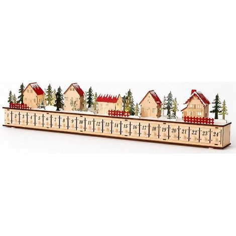 Calendrier de l'Avent de bureau en forme de village de Noël, 24 tiroirs numérotés avec lumière LED chaude (1/5)