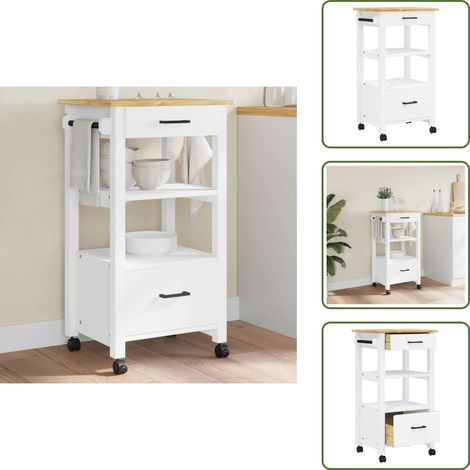 The Living Store Chariot de cuisine MONZA 48x40x90 cm bois massif de pin - Chariot De Cuisine - Chariot À Légumes - Meuble De Rangement - Mobilier De Cuisine - Chariot Vintage (1/5)