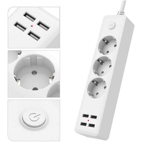 European Standard USB Power Strip with 3 Sockets, Power Strip with 4 USB Ports, Power Strip with Switch, 1.5M Power Cord, Suitable for Home, Office, Wall Installation (1/3)