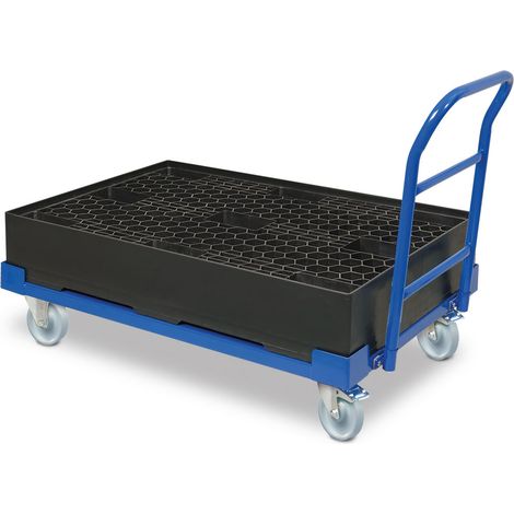 BRB Fahrbare Auffangwanne mit Kunststoffgitter, Auffangvolumen 120 Liter, BxTxH 1200x800x230/445 mm (1/2)