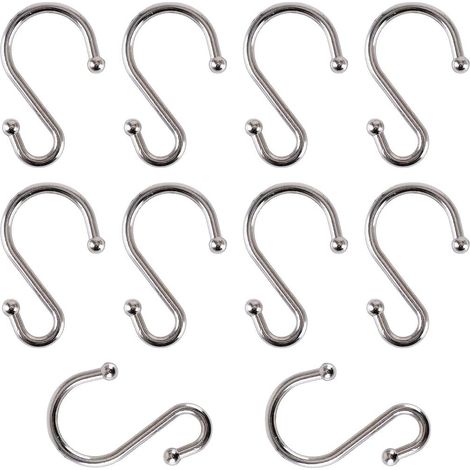 (Blanc)Lot de 10 Crochet Rideau Anneaux Rideaux Crochet Rideau Douche Crochets en Forme de S en métal, résistants à la Rouille (1/3)