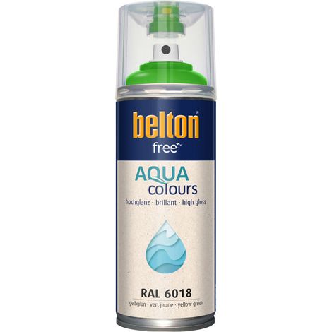 belton free Lackspray AQUAcolours 400 ml gelbgrün hochglanz Wasserlack (1/3)