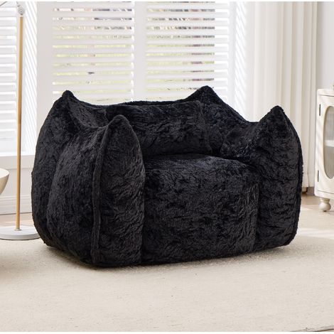 Sillón puff gigante con cojín de piel sintética negra 123 x 97 x 73 cm DESVIAE (1/5)