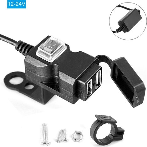 Chargeur de moto à double Port USB 12V, guidon étanche, adaptateur 5V 1A/2,1a, prise de courant pour téléphone 12-24V (1/5)