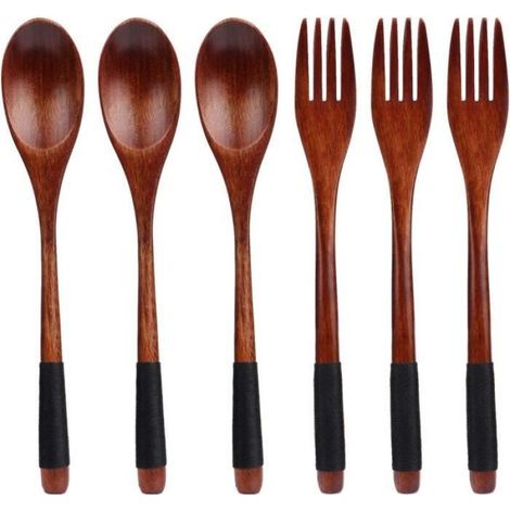 Couverts À Salade - Bois Naturel - 6 Pièces - Non Toxique - Pour Cuisine Et Camping (1/4)