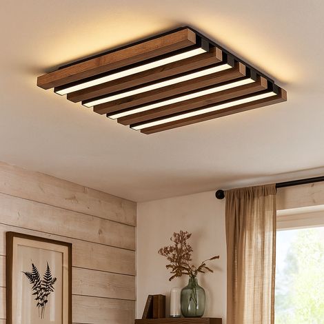 LED Deckenleuchte Holz Wohnzimmerlampe Deckenlampe schwarz opal, MDF Metall, 15W 800Lm warmweiß, LxBxH 82x31x9,5 cm