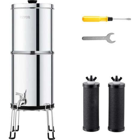 Système de Filtration d'Eau par Gravité Filtre à Eau de Comptoir 8,5L en Inox 304 avec 2 Filtres Charbon et Robinet (1/5)