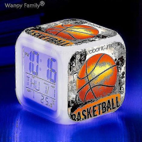 Réveil de basket-ball, montre électronique lumineuse multifonctionnelle à 7 couleurs changeantes, minuteur de réveil pour enfant, convient à TW, rouge. (1/4)