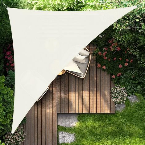 Voile d'ombrage Triangulaire 5x5x7m Imperméable,Toile Ombrage 160 g/m² Protection UV 95% pour Jardin,Terrasse,Balcon,Extérieur,Cordon de Montage Inclus,Beige (1/5)