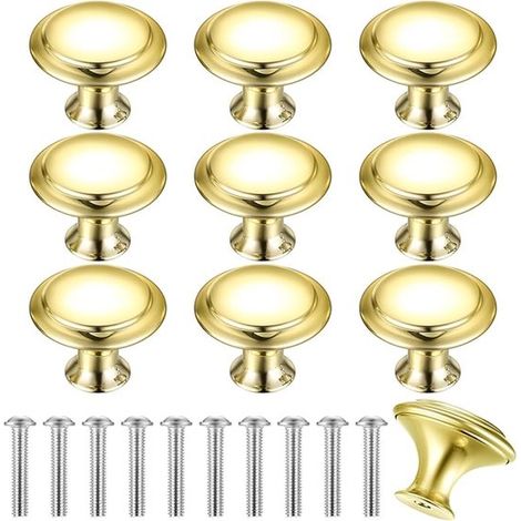 10 pomos redondos pequeños dorados para cajones, armarios, puertas, alacenas y cocina – Tornillos incluidos (1/5)