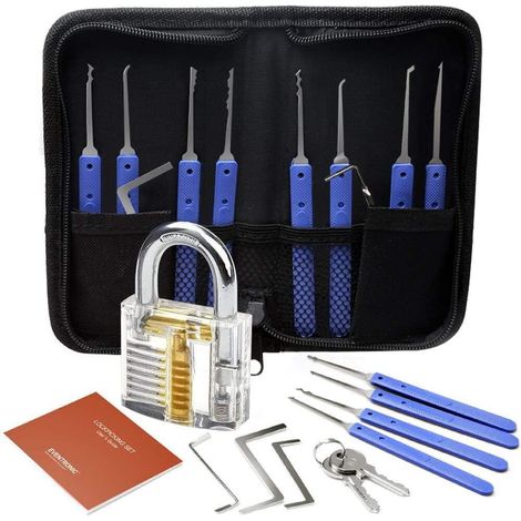 Kit De Crochetage - 17 Outils De Décrochage - Serrure Pédagogique Transparente - Clés En Acier - Sac De Transport - Pour Apprentissage Et Pratique