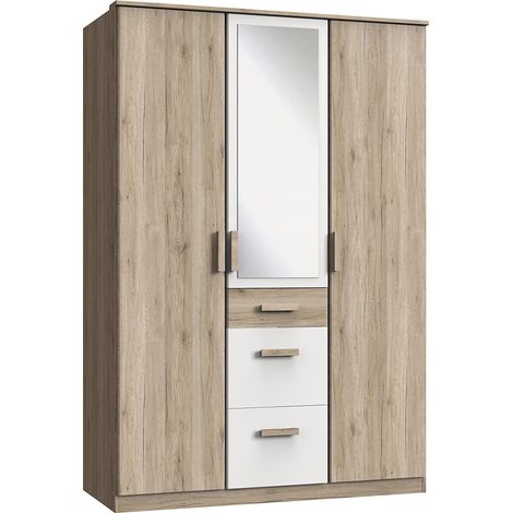 Kleiderschrank 3-türig mit Spiegel in Eiche mit weiß CANTON-43 (1/3)