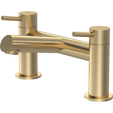 Balterley Wetley Modern Bathroom Deck-Mounted Bath Filler with Contemporary Brushed Brass Finish, 228 mm